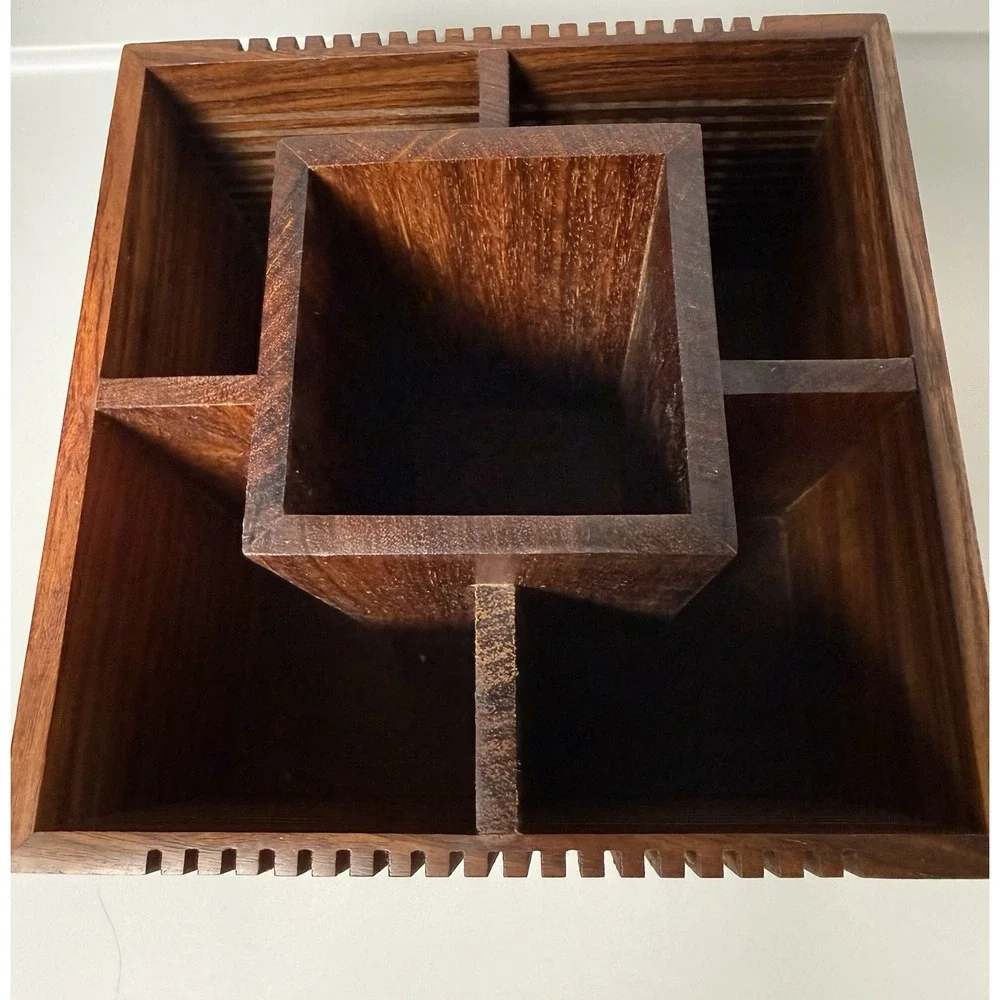 Crate And Barrel Summer Mid-Century Modern Style Shesham Cutlery Caddy Patio